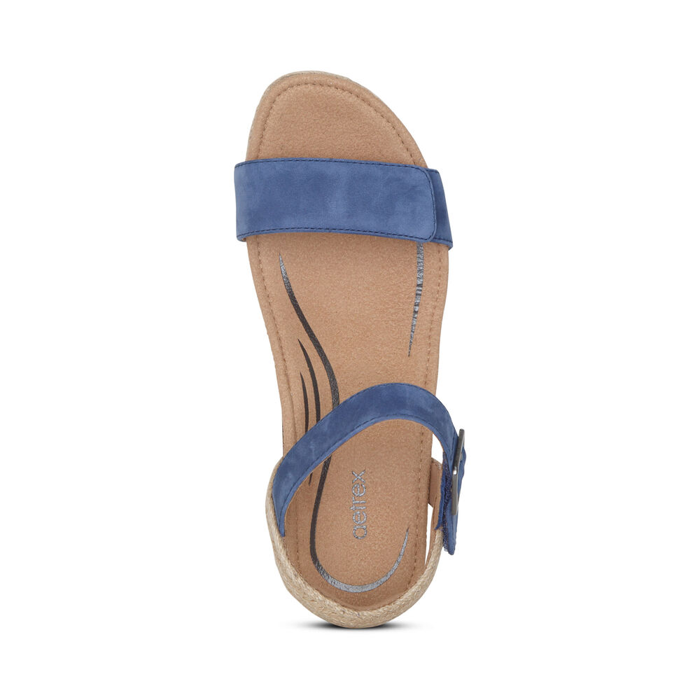 Aetrex Women's Sydney Quarter Strap Espadrille Wedge Sandals - Blue | USA 7TAMG55